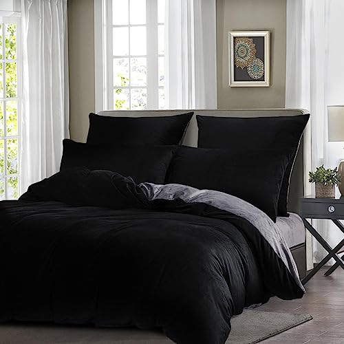 Boqingzhu Winter Bettwäsche 135x200cm Plüsch Schwarz Grau Biber Flanell Warm Kuschelig Flauschig Wende Bettwäsche Teddy Fleece Samt Cashmere Touch Bettbezug 135x200cm