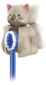 miradent Funny Animals hygienischer Zahnbürstenhalter Katze 1 St. | patentierter Schnappverschluss | mit Belüftung | passend für handelsübliche Zahnbürsten | mit Saugnäpfen | für Kinder ab 3 Jahren