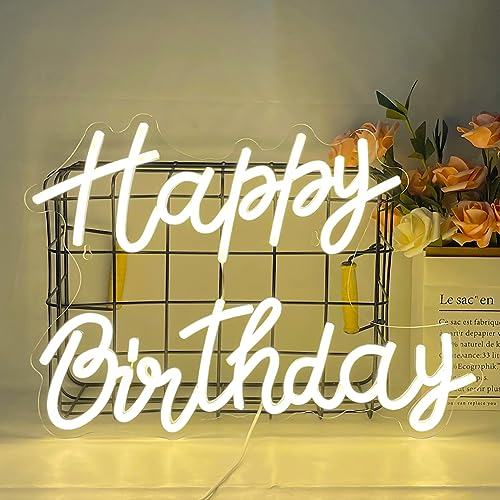 LED Leuchtreklame Nachtlicht Happy Birthday LED Neonlicht Wandschild USB Neon Lights Sign Wort Lichtzeichen Neon Schild Dekorative Wandleuchten für Restaurant Bar Pub Party Dekoration