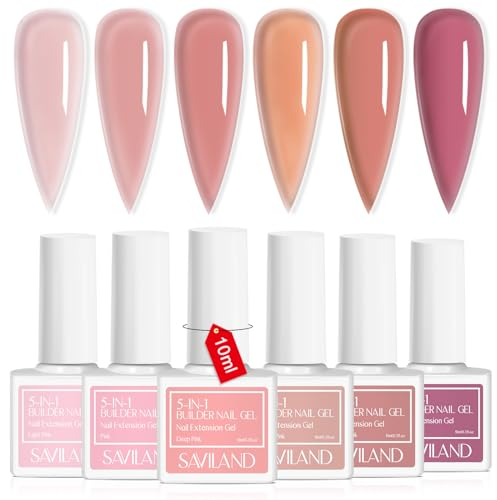 Saviland 5-in-1 Builder Nail Gel Set - 6 Colours Builder Gels Nail Extension Gel for Nail Strengthener & Nail Hardener, Builder Gels For Nails Friendly for Nail Salons & Nail Starter, Gifts for Women