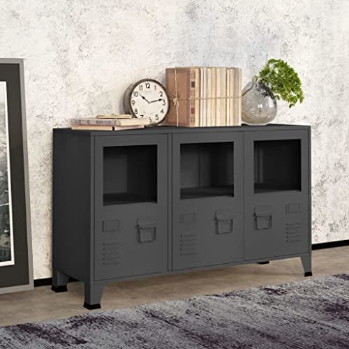 ZQQLVOO Table d'appoint, armoires de buffet, armoires de cuisine, buffet, armoires industrielles, anthracite, 105 x 35 x 62 cm, métal et verre pour salon, salle à manger et cuisine
