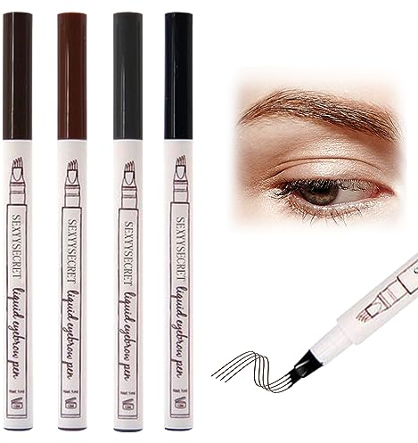 ChAusa Flüssiger Augenbrauenstift 4 Packung, Wasserfester Augenbrauen-Stift, mit Vier Gabelspitzen Micro-Fork Spitze Erzeugt Mühelos Natürlich Aussehende Brauen, Lang Haltbar, Natürliche, Wischfest