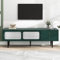 Merax Lowboard TV Board, TV Schrank mit 2 Schubladen, 2 Schiebetüren und 4 Fächer, Landhausstil, Metallfüße, Kunststoff-Rattan, Fernsehschrank für Wohnzimmer Esszimmer, 160 x 40 x 60 cm, Grün