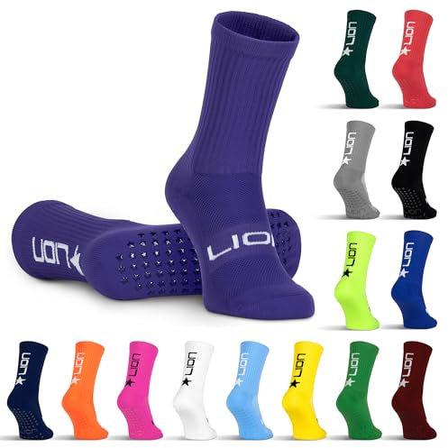 LION SPORTSWEAR Calzini da calcio per uomo/donna/bambino, varietà di colori da abbinare al kit della squadra e ai calzini a maniche, Viola, S
