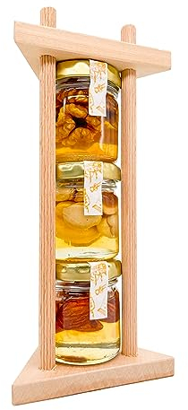 FOODOKO FINEST - Honig Geschenk Set mit Nüssen und Holzgestell (Akazienhonig mit Walnüssen, Haselnüssen und Mandeln 3x40g)