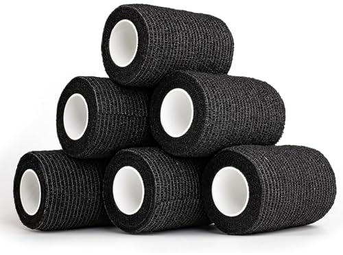 Wekuw 6 Rollen Selbstklebender Verband, Elastische Binde Bandage Fixierbinde Haftbandage Selbstklebend,Wasserfeste Fixierbinde Selbsthaftende Bandage für Erste Hilfe (Schwarz)