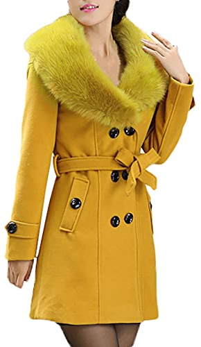 Generisch Only Winterjacke Damen, Damenmäntel Mode Winter Revers Wollmantel Trenchcoat Langarm Übermantel Outwear Wintermantel Damen Nkd Jacke Hundebesitzer Jacken Teenager Mädchen (XXL, Gelb)