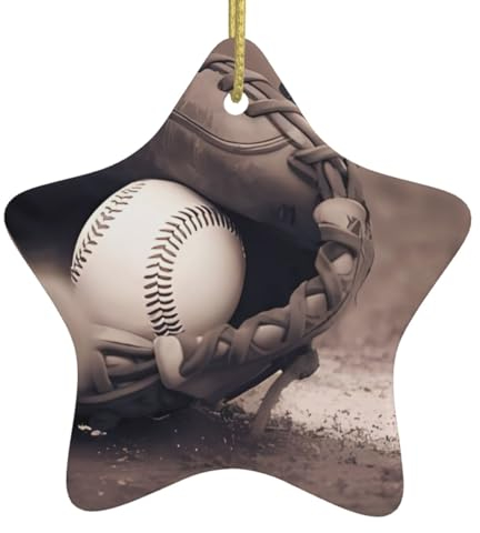 Baseball- und Handschuh-Druck, personalisierte Weihnachtskugel, Keramik-Sternform, Weihnachtsdekoration, Weihnachtsbaumschmuck für Freund, Freundin, Ehefrau, Weihnachtsgeschenke