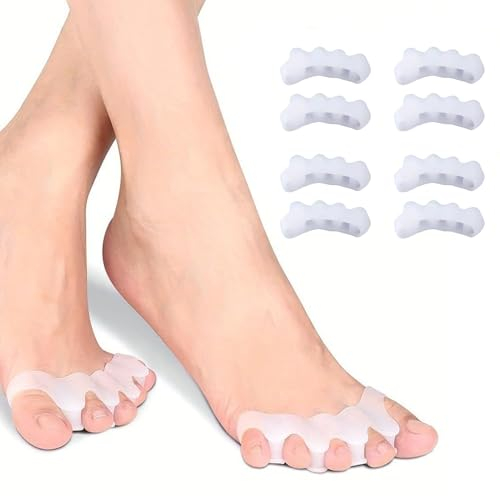 SMTelegance 4 Paar Zehenspreizer Hallux Valgus Korrektur Zehenspreizer Hallux Valgus Toe Spacer für Alle Zehen Fußzehen Spreizer Zehentrenner für Pediküre Hallux Valgus Universalgröße (Silikon+Weiß).