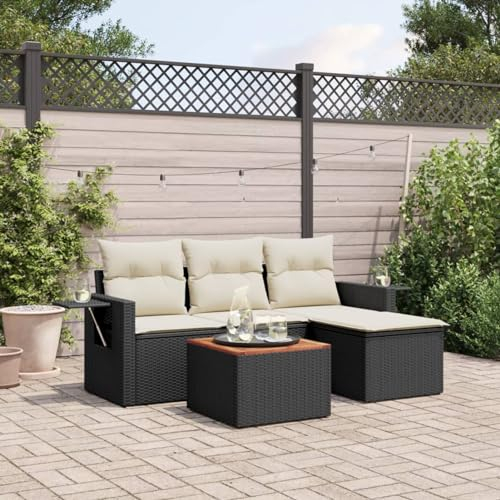 SECOLI Balkon Lounge Balkonmöbel Keiner Sofa Outdoor Gartensofa 3-Sitzer Gartenmöbel-Set Ecksofa Garten Balkonlounge Rattan Polyrattan Lounge Gartenlounge Terrassenmöbel Schwarz 5-tlg-Type-219