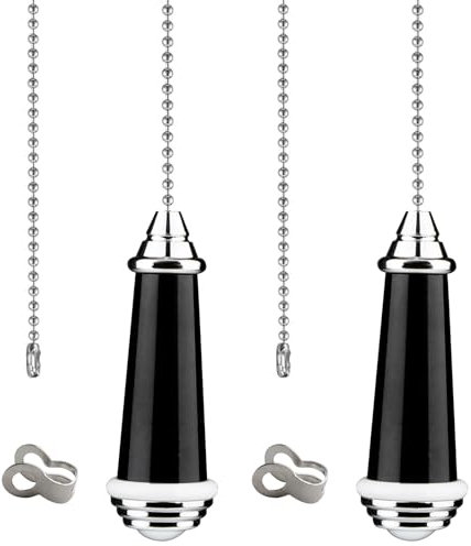 TXErfolg 2Pcs Light Pull Chain Extension with Ball Chain 85cm Length Bathroom Light Pull Cord Handle Chrome Light Switch Pull Chain for Shower/Ceiling/Toilet Light Fan Switch Blinds(Black)