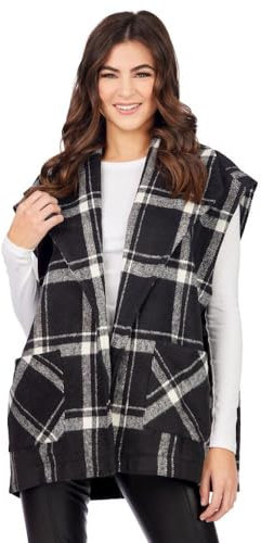 Mud Pie Damen Women Hendrix Plaid Vest Weste, Schwarz, Einheitsgröße