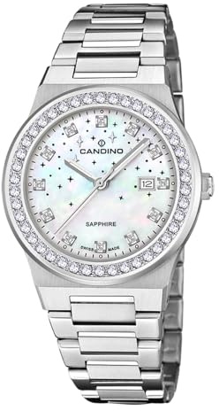 Candino Swiss Damenuhr Analog aus Edelstahl 316l Silberfarben | Quarzwerk, Widerstandsfähiges Saphirglas, Wasserdicht 5 ATM, Kalender C4749/1