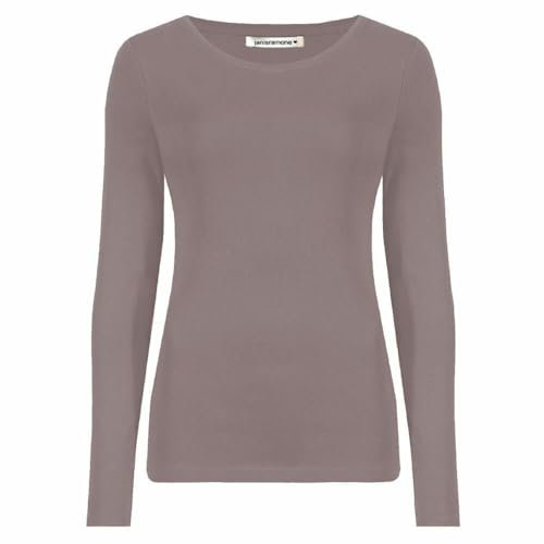 Shop Nova® Women Ladies Long Sleeve Round Neck Plain Top Stretchy Casual T Shirts Basic Slim fit Tee Tops UK Size 8-26 (Mocha, 18)