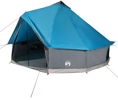 vidaXL Tipi Familienzelt 8 Personen, Campingzelt mit E-Anschluss, Tipizelt mit Netzwände Stauraum, Gruppenzelt Zelt, Blau 185T Polyester