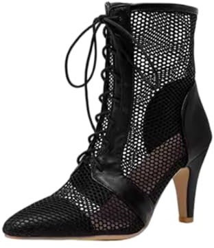 Tacco Stivali da Ballo Donna,Heels Dance Shoes,Stivali da Ballo Latino Donna Ballo Latino Tacco Alto,Stivali da Ballo Latino Americano Donna Punta Chiusa con Lacci Scarpe Ballo Latino Salsa