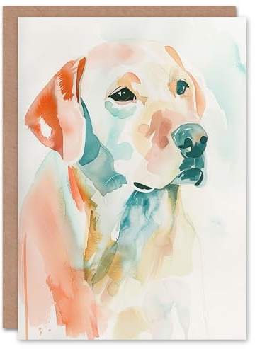 Artery8 Goldenes Labrador-Aquarellporträt Karte mit Hundemotiv Geburtstagskarte
