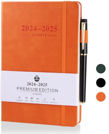 JIANTA Terminkalender 2024 2025, Planer 2024-2025 A5 (Juli 2024 - Juni 2025), Tagesplaner 1 Tag 1 Seite, Kalender Buchkalender 2024/25 mit Mantstaben, Gel-Stifte - Orange