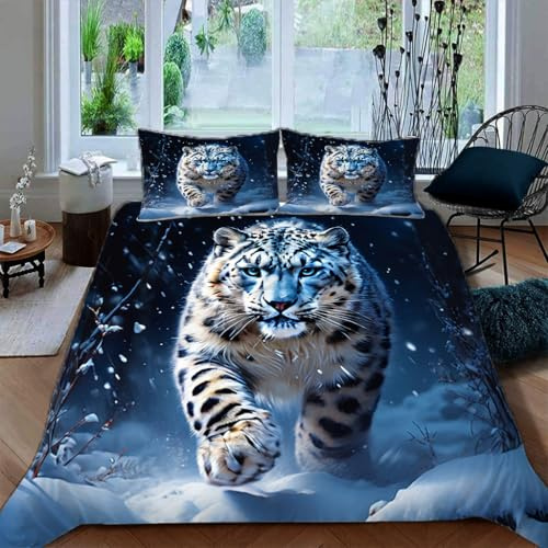Ruiqieor Bettwäsche 155x220cm,Verschneite Weißer Tiger Motiv Bettbezug 3D Print Microfaser Baumwolle Bettwäsche 3teilig Mit Reißverschluss und Kissenbezug für Erwachsene Teenager Kinder（#6）