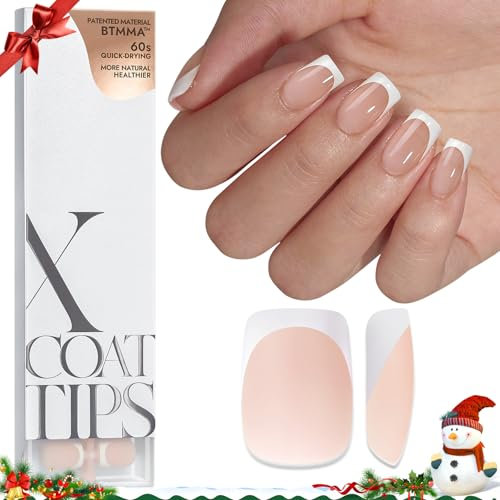 BTArtbox Press on Nails Short - 160 PCS XCOATTIPS French Tip False Nails, Soak Off Square Nail Tips, Nude Soft Gel Nail Tips for Gel Extensions in 16 Sizes