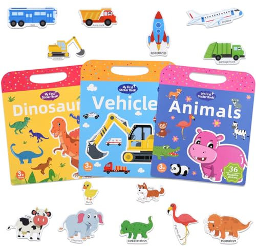 ASTARON 3 Pack Wiederverwendbare 3D Puffy Sticker Buch für Kinder 3-6, Jelly Sticker Game pädagogische sensorische Lernspielzeug, Reisespielzeug und beschäftigtes Buch