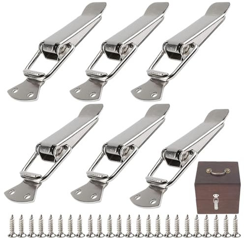 6 Pcs Stainless Steel Duck Billed Buckles with Stainless Steel Tension Clasp with 24 Screws,Spring Loaded Toggle Latches Spring Toggle Latch Hasp,Spring Toggle Hasp Tension Clasp,for Toolbox Drawer