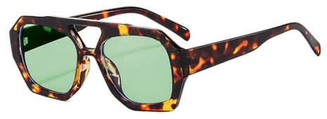 YAMEIZE 70s Retro Double Bridge Pilot - Sonnenbrille für Damen Herren Klassische Hexagonal Sonnenbrille Platz Brille Driving (leoparden grün)