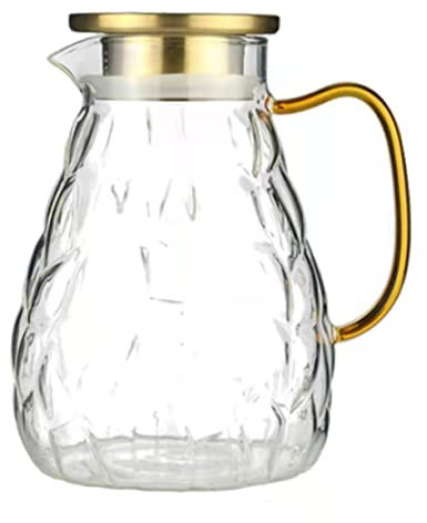 Amosfun 1Stk Flasche kaltes Wasser für den einzug kühlbehälter aqua pot Wasserkrug transparente Saftbehälter großer Krug Glas mit hohem Borosilikatgehalt Golden