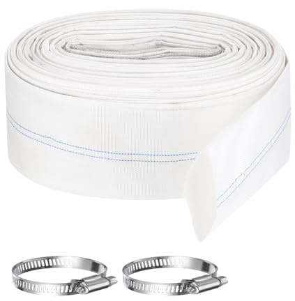 Rebower Pool Backwash Hose, 3 Inch x 98.4ft Reinforced Drain Hose PVC Lay Flat Water Discharge Pump Hoses for Pool Filter Swimming Pump, with 2pcs Clamps, White