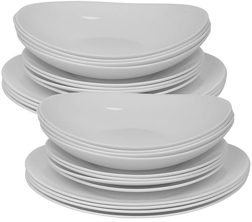 12/24 Pc Dinner Set Bowl Side Dinner Plate 12 or 24 Piece Smooth Plain or Wavy Dinner Service Set Dessert Cereal Bowl Plates (Venice Boat - 24 Pcs)