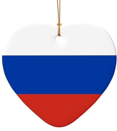 Rich&Rabbit Russische Flagge Weihnachtsschmuck Keramik Herz Anhänger Weihnachtsbaum Anhänger