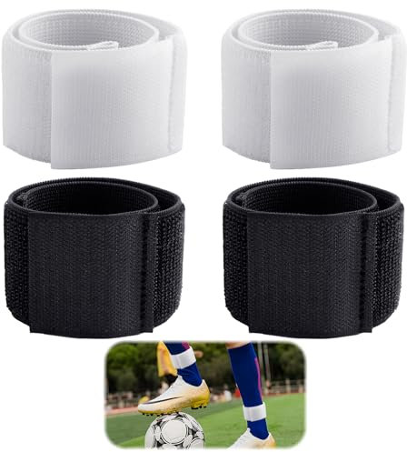 4 Stück Schienbeinschonerhalter für Fußball, Anti-Rutsch Stutzenhalter mit Klettverschluss,Fußball Schienbeinschoner Halter, Geeignet für Herren, Damen und Kinder (Schwarz + Weiß)