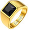 FindChic Herren Ring mit Gravur aus Edelstahl 8MM Schwarzem Stein Bandring Schwarzer Onyx Biker Ring Achat Pinky Daumen Ring für Männer Personalisierter Schmuck, Größe 65, Gold
