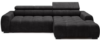 DomoHome Ecksofa Bull – Modernes stilvolles Eckcouch, Verstellbarer Sitz, Ohne Schlaffunktion, Hochwertiger Eden-Stoff, Rechts-Layout, Maße: 285x168x97 cm, Farbe: SCHWARZ