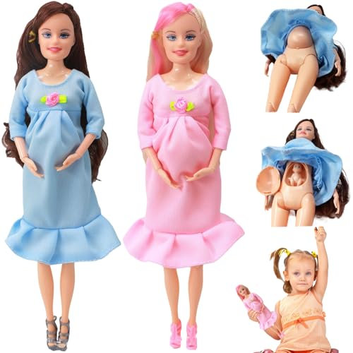 Schwangere Puppe 11,5 sicheres schwangeres Mutterspielzeug mit Babypuppen 2pcs kreative schwangere Puppe mit beweglicher Gelenk Bauchmuskel Plastik Schwangeres Spielzeug für Kinder Geschenk