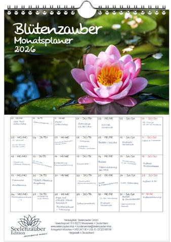 Blütenzauber Planer DIN A4 Kalender für 2026 Blumen und Blüten - Seelenzauber
