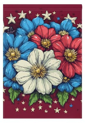 Gartenflaggen mit Cartoon-Clematis-Blumen, 4. Juli, Unabhängigkeitstag, Banner für den Außenbereich, Terrassendekoration, 71 x 101 cm, doppelseitig