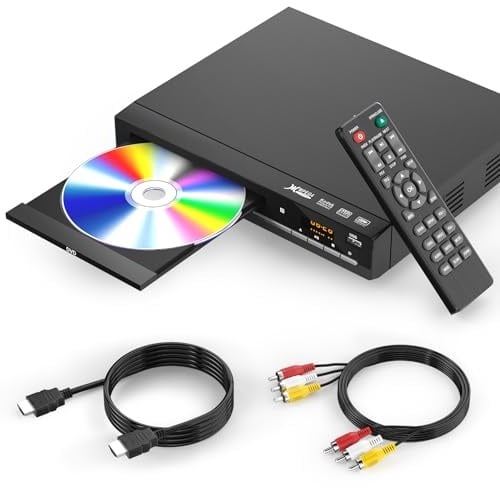 DVD-spelare för TV med HDMI, spelar alla regioner och format, CD-spelare för hemmet, stöder 1080P video/CD/DVD/VCD/JPEG/USB, fjärrkontroll, HDMI och RCA-kablar ingår