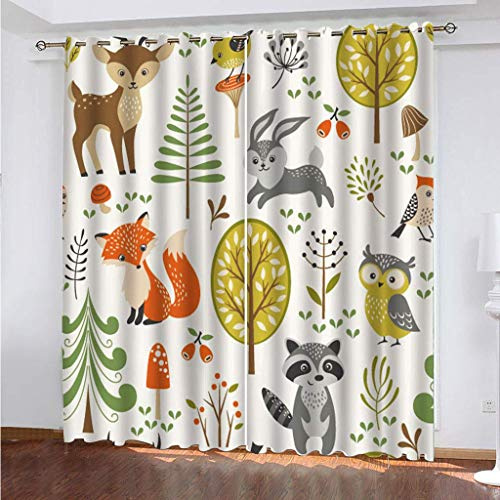 MAYNUO Wohnzimmer Gardinen Cartoon Fuchs Eichhörnchen 2 Stück Muster Verdunkelungsvorhang Schlafzimmer 280x260Cm Thermovorhang Schlafzimmer Farben Kinderzimmer Fensterdekoration