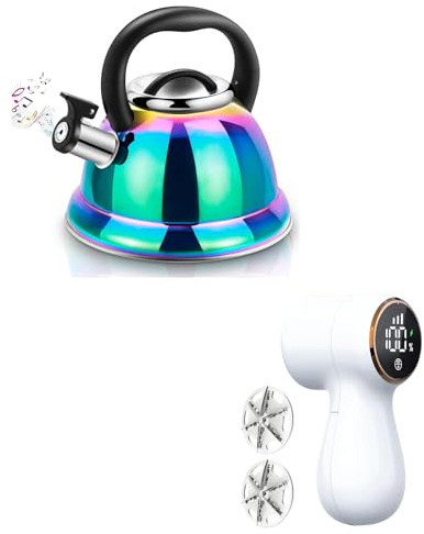 Weftnom Tea Kettle 3.7QT and Rechargeable Fabric Shaver, Kettle 316 Stainless Steel, Tea Pot Whistling, Lint Remover, 3-Speed Sweater Shaver with LED Display