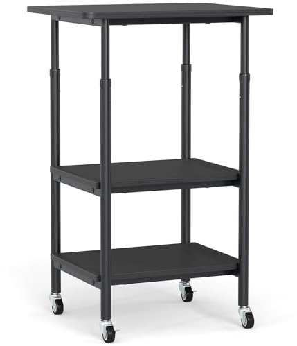 FANTASK Table d'imprimante réglable en hauteur avec roues verrouillables, table d'appoint étroite à 3 niveaux avec roulettes, chariot de rangement mobile pour imprimante 3D, fax 49 x 40 x 77 cm (noir)