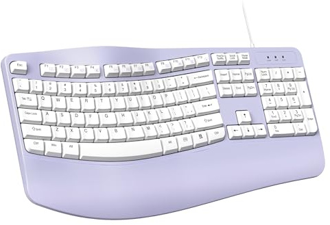 RECCAZR Ergonomic Keyboard Wired with Wrist Rest, Wave Keyboard for Natural Typing,Spill-Resistant Compatible with Windows/PC/Laptop (Purple)