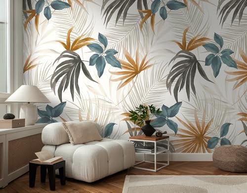 Livingwalls Photo Wallpaper with Leaves Design in Beige, Blue, Brown - Floral Non-Woven Wallpaper 8.80 m x 0.53 m Nature Motif by COSMOPLITAN - 791451