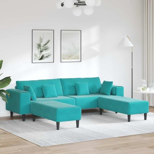 YuuSsea Samt Sofa Türkis, 208 cm Sitzbreite, U-Form, Modernes Wohnzimmer Couch mit Kissen, Langlebiges Polstermöbel für 4 Personen, Holzwerkstoffrahmen, Stilvolle Lounge