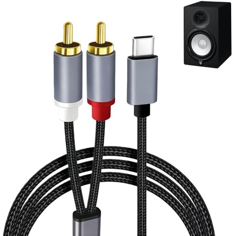 USB C to RCA Audio Cable, DAC Stereo Adapter Cable, Hi-Fi Sound Converter | 2M USB-C to RCA cable with built-in DAC chip, braided design for car stereo, amplifier, speakers and home audio systems