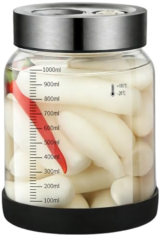 Fermentierglas mit Deckel, Gärglas Einmachglas 1L, Sauerkraut Fermentationsglas mit 2 Entlüftungsöffnungen, Transparent Kimchi Behälter Jar für Kefir Kimchi Sauerkraut Pickles Übernachtungshafer