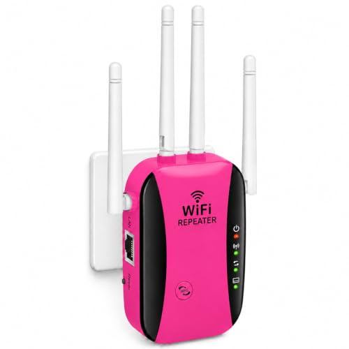 Luminstem 2026 WiFi Extender, WiFi Booster, Pink | 4 Antennas Covers up to 5000 Sq.Ft & 50 Devices, Easy Setup, Ethernet Port, Wireless Signal Booster for Home, UK Plug