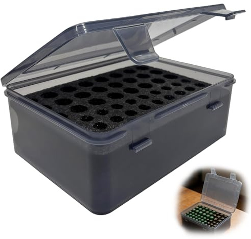 Dedizierten Batteriebox für 54 AAA AA Batterien, Batteriebox Batterie Aufbewahrungsbox mit festem Schwammhalter, Schwarz Transparent aus Kunststoff Altbatterien Sammelbox