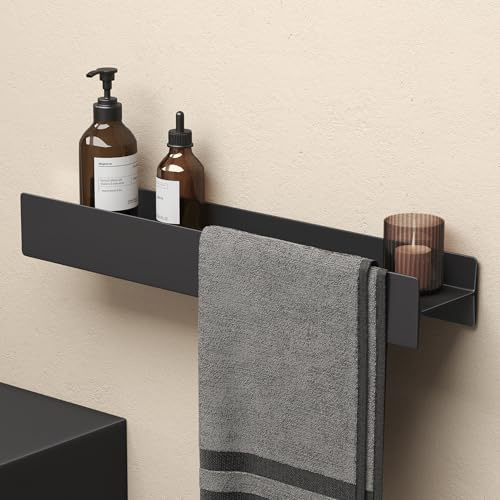 doporro Duschablage ohne Bohren Schwarz, Badezimmer Organizer 60cm | Duschregal ohne Bohren oder zum Bohren, Badregal Hängend aus Aluminium, Badablage Shampoo Halterung für Dusche Bad, Reglo-03