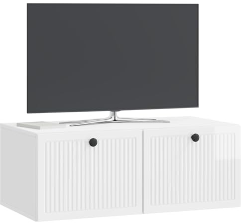 vidaXL Wandmontierter TV-Schrank Hochglanz Weiß 78,5 x 41 x 30 cm, Moderner Wohnraum, rechteckiger TV-Schrank, viel Stauraum, Wandmontage, kompakter Organizer fürs Zuhause